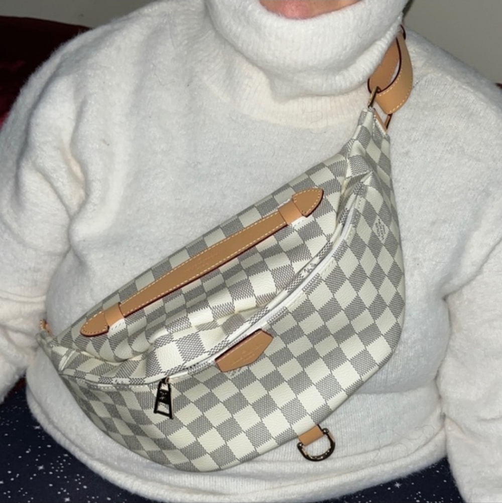 Checkered Crossbody Bag with Tan Accents